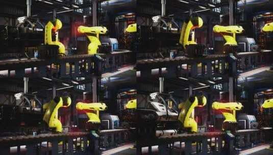 站在机器人工厂传送带上的黄色机器人高清在线视频素材下载