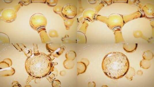 【原创】金色水精华融合玻尿酸水珠细胞分子高清在线视频素材下载