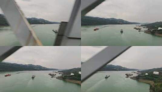 在高铁火车经过大桥时看窗外的长江风景高清在线视频素材下载
