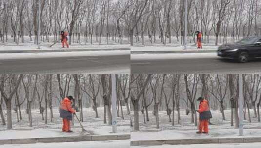 【合集】雪后环卫工人扫雪高清在线视频素材下载