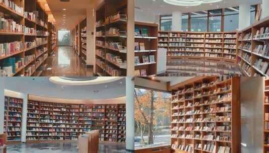 图书馆图书展现阅读书架借书借阅阅览室素材高清在线视频素材下载
