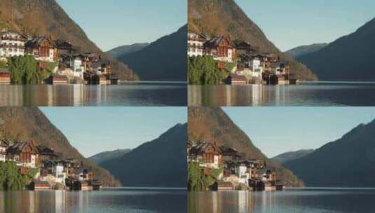 奥地利迷人的小镇哈尔施塔特。哈尔施塔特湖高清在线视频素材下载