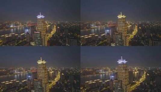 上海国际航运金融大厦夜晚夜景航拍高清在线视频素材下载