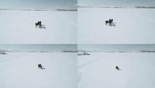 雪橇在冰冻的湖面上奔跑高清在线视频素材下载