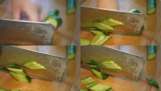 刷洗黄瓜切黄瓜片做饭高清在线视频素材下载