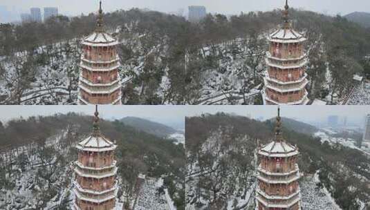 武汉武昌区宝通寺雪景航拍高清在线视频素材下载