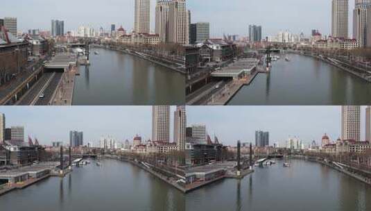天津海河风景线古文化街码头城市风光航拍高清在线视频素材下载