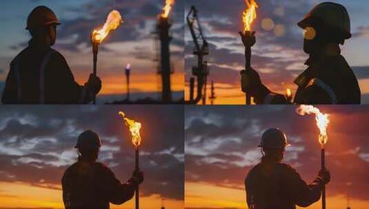 手执火把的领路人 工人黎明火炬指引方向高清在线视频素材下载