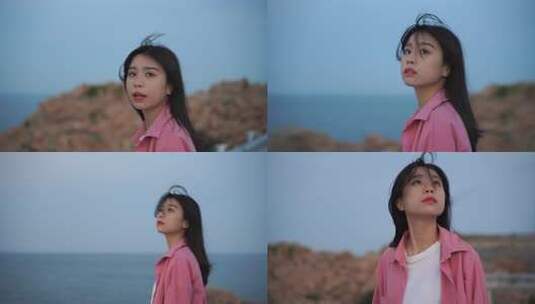 海边女子眺望远方高清在线视频素材下载
