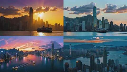 香港城市天际线黄昏景观高清在线视频素材下载