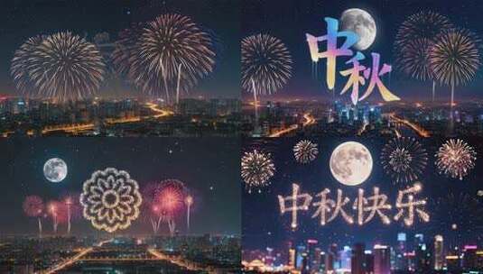 中秋节烟花盛宴无人机表演合集高清在线视频素材下载