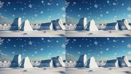 雪地雪山雪花飘落场景高清在线视频素材下载