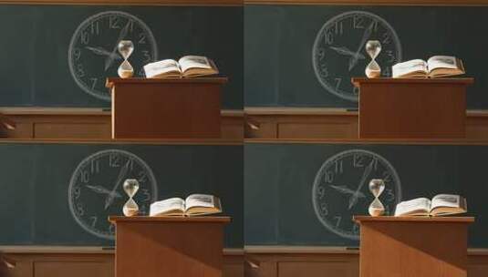 教室讲台书籍沙漏时钟素材高清在线视频素材下载