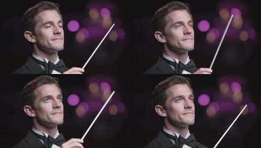 指挥家全神贯注引领交响乐团演奏高清在线视频素材下载