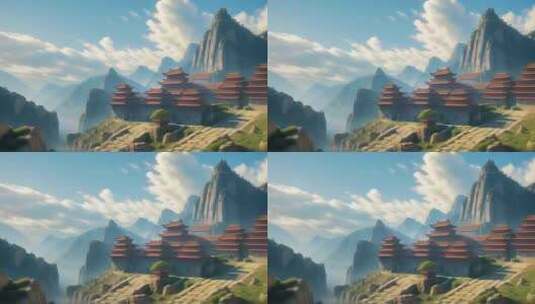 古城山脉国风背景动画视频高清在线视频素材下载