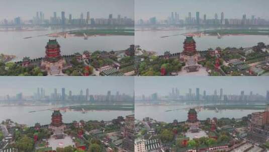 江西南昌滕王阁城市清晨航拍高清在线视频素材下载