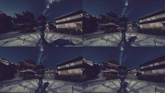 银河星空下的日本古老寺庙建筑群高清在线视频素材下载