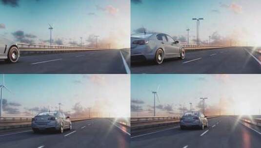 4K-汽车行驶在高速公路的三维动画高清在线视频素材下载