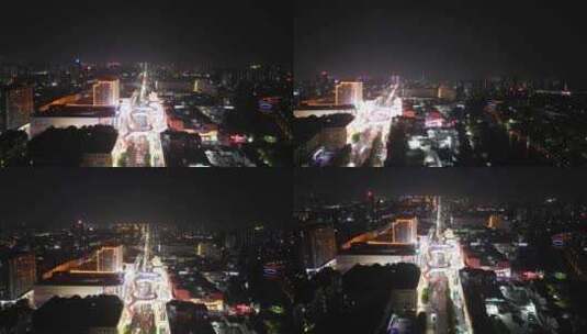航拍山东聊城利民路铁塔天桥夜景高清在线视频素材下载