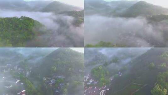 航拍山谷森林云雾  绿水青山 自然环境高清在线视频素材下载