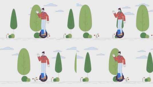 高加索家伙骑电动独轮车线卡通动画高清在线视频素材下载