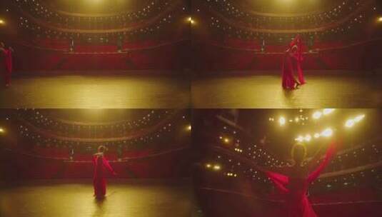 电影机拍摄大剧院红衣女孩跳舞高清在线视频素材下载