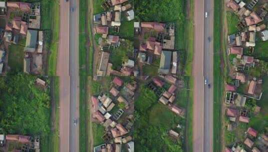 乌干达坎帕拉-恩德培高速公路沿线房屋俯视高清在线视频素材下载