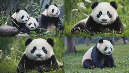 国宝大熊猫发呆三只熊猫高清在线视频素材下载