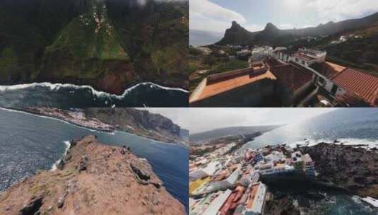 FPV无人机航拍大海海岛海浪冲击加那利群岛高清在线视频素材下载