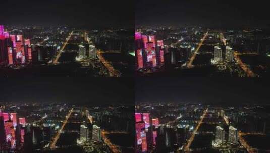 湖南长沙湘江两岸夜景灯光桥梁航拍高清在线视频素材下载