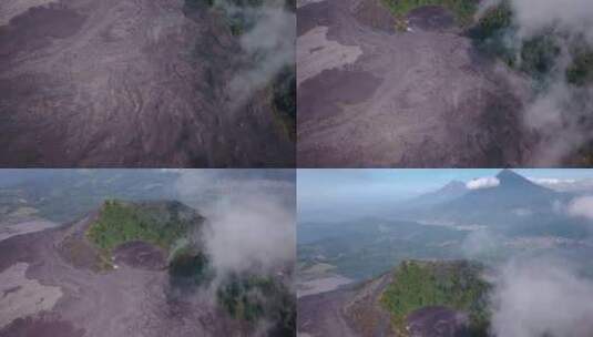 绿色山脉和火山天线的景色高清在线视频素材下载