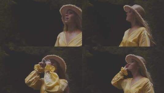 年轻，女人，瀑布，敬畏高清在线视频素材下载