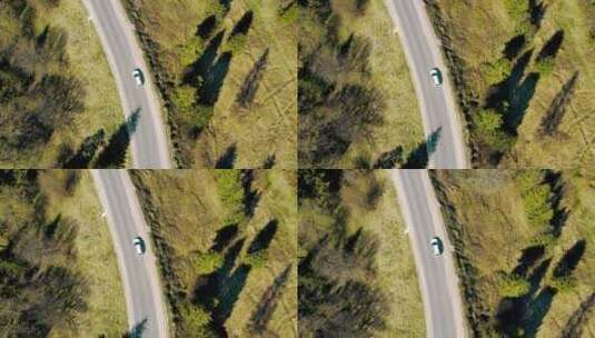 航拍汽车在森林公路行驶高清在线视频素材下载