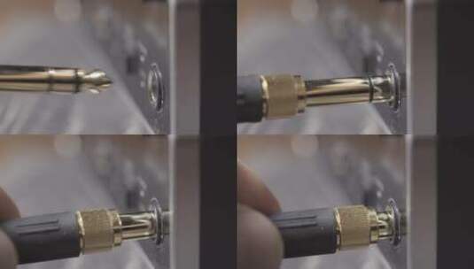 电缆插孔插入音频信号端口高清在线视频素材下载