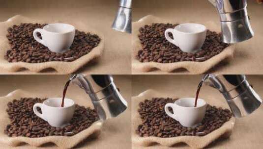把热咖啡倒进咖啡杯里高清在线视频素材下载