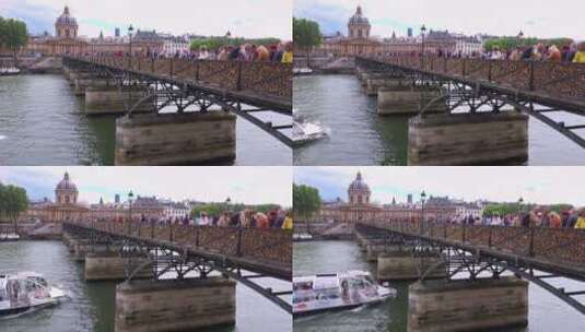 游客在巴黎桥上锁情侣锁高清在线视频素材下载