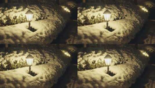 路灯下唯美雪慢镜头高清在线视频素材下载