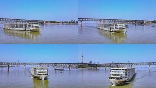武汉长江大桥长江轮渡武汉桥城市全景高清在线视频素材下载