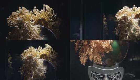 【镜头合集】黄金菊花掐丝菊花镜摆件高清在线视频素材下载