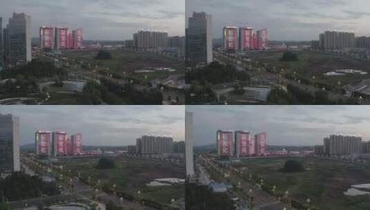 航拍衡阳陆家新区中心公园高清在线视频素材下载