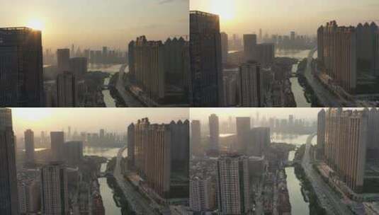 武汉市汉街航拍沙湖汉街夕阳长江709高清在线视频素材下载