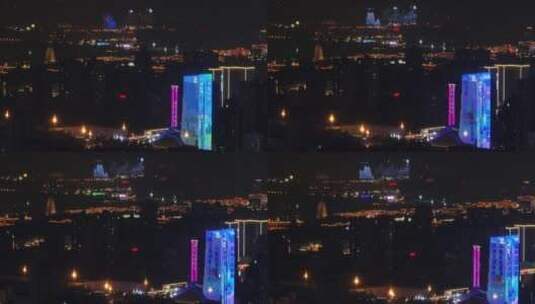 西安城市长焦航拍夜景御3长焦城市压缩感高清在线视频素材下载