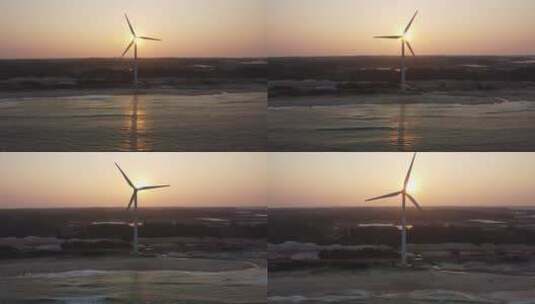 【2】夕阳下海边风车-风力发电机组-风能4k高清在线视频素材下载