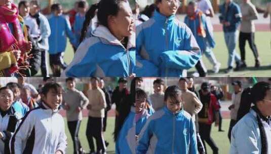 甘孜阿坝炉霍县贫困县学校学生体育课游戏高清在线视频素材下载