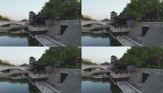 西安城墙骑自行车航拍环城公园护城河高清在线视频素材下载
