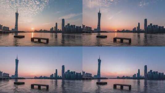 6K广州猎德城市珠江日落延时高清在线视频素材下载