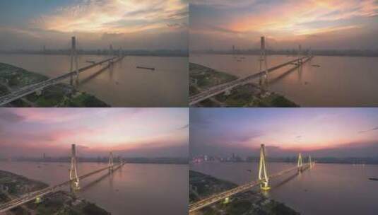 武汉二七长江大桥日转夜延时高清在线视频素材下载