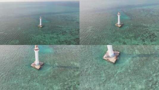 航拍西沙群岛北礁灯塔有人登陆_0650高清在线视频素材下载