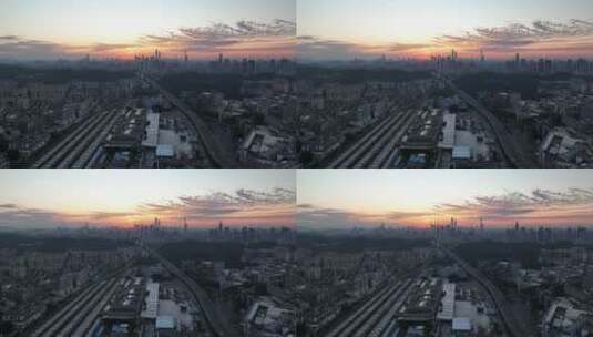广东省广州市广州火车站日出航拍高清在线视频素材下载
