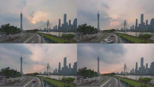 广州塔与珠江新城日转夜延时风光高清在线视频素材下载